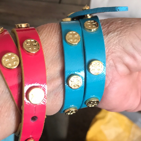 2 Tory Burch leather wrist wraps one pink 1 Bl new - Picture 12 of 12
